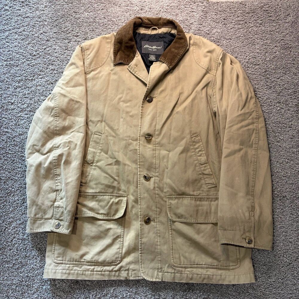 Vintage Eddie Bauer Tan Canvas Chore Jacket Hunting Field Barn Men’s Large T